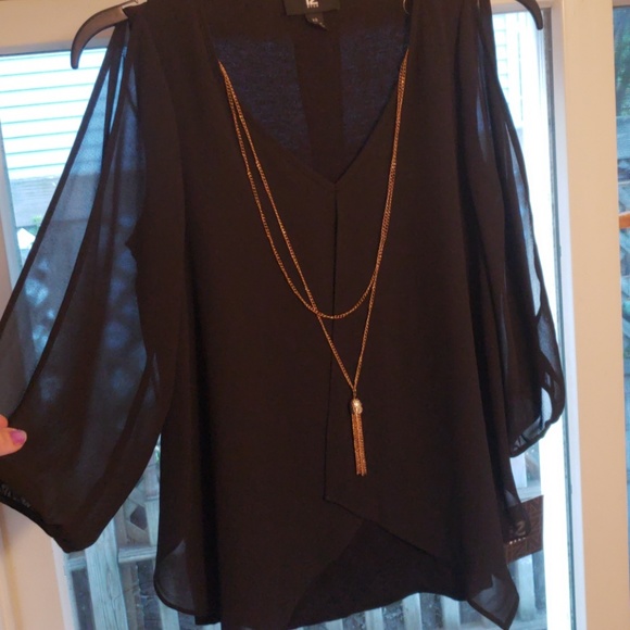 Black sheer layered , 3/4 length sleeve top*~* - Picture 3 of 4